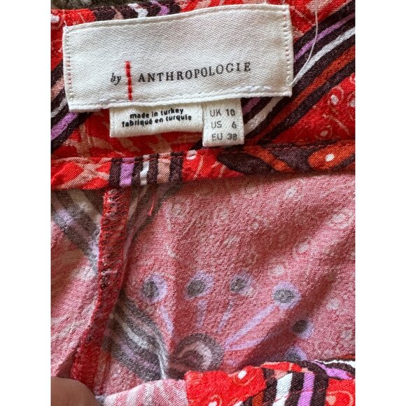 Anthropologie Skirted Wide Leg Retro Red Pants Trousers Size 6 Geometric Print s - Picture 7 of 8